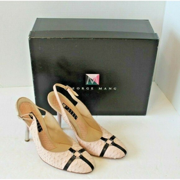 George Mang Jane Sling Back Heels Pink Python Italy Shoes w/Box Sz 36.5 US 6 - Picture 1 of 11